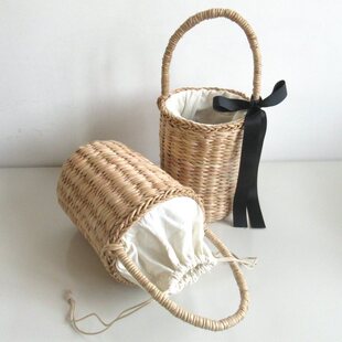 small round barrel Corn leisure bag woven vaCation fur