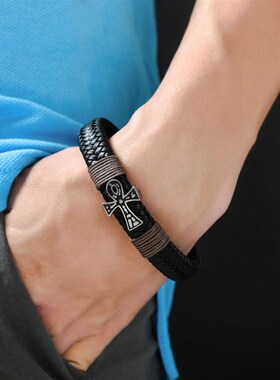 Braided Leather Brlet New Ancient Egypt Cross Stainless Stee