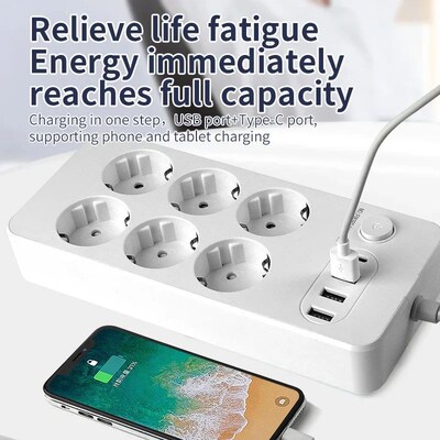 EU Plug AC Outlet Multitap Power Strip 2m Extension Cord Ele