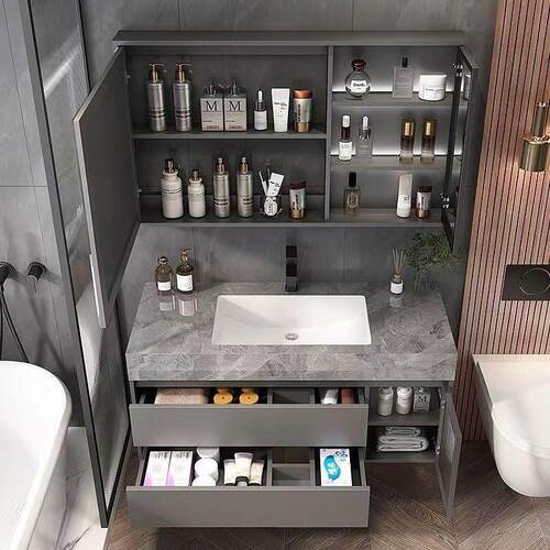 Solid Wood & Stone Seamless Bathroom Vanity