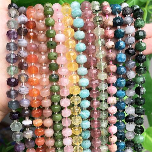 Faceted Colorful Fluorite Quartz Stone Beads Column Shape Na