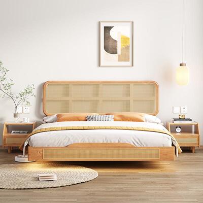 实藤风床日式床全木床主卧双人床现代简约1.8米悬CRM浮床in编s民