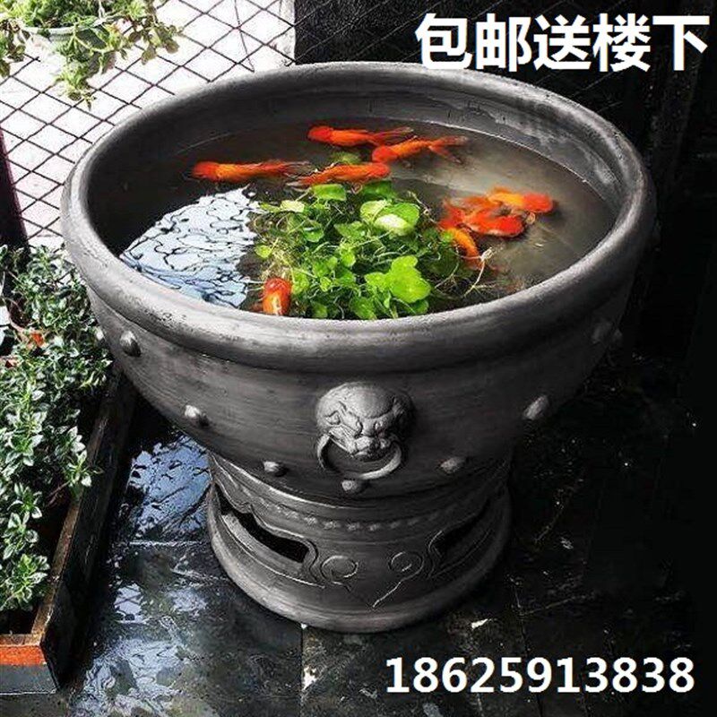超大鱼缸泥盆陶瓷鱼缸养金鱼缸乌龟缸荷花缸睡莲缸虎头盆直径80cm