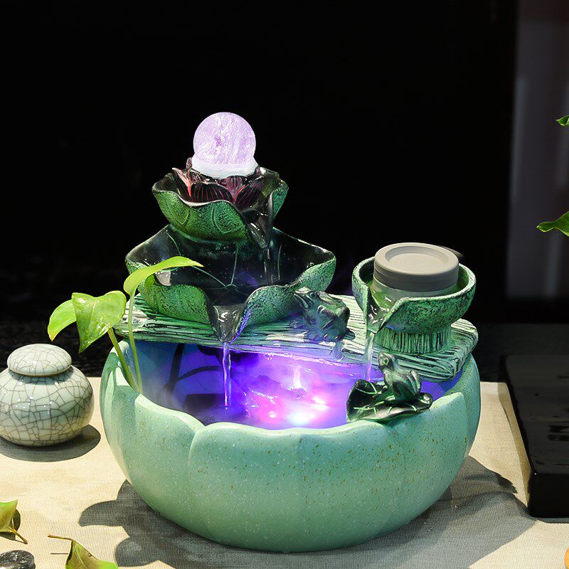 中式荷花风生水起循环流水桌面摆件客厅办公室鱼缸装饰开业乔迁礼