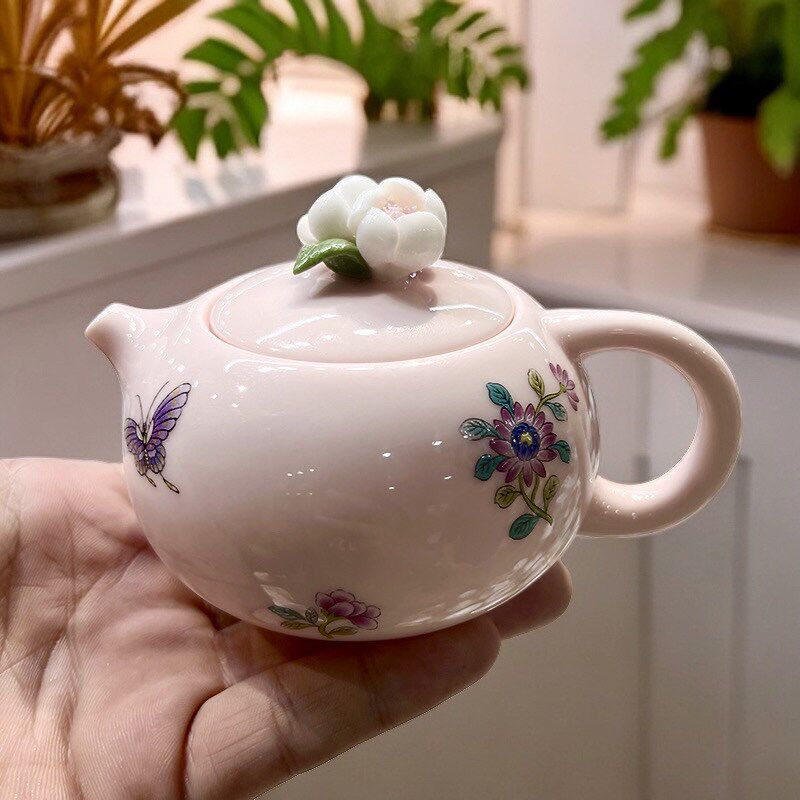 粉泥拈花西施壶蝴蝶恋花功夫茶具泡茶壶女手工粉色单壶