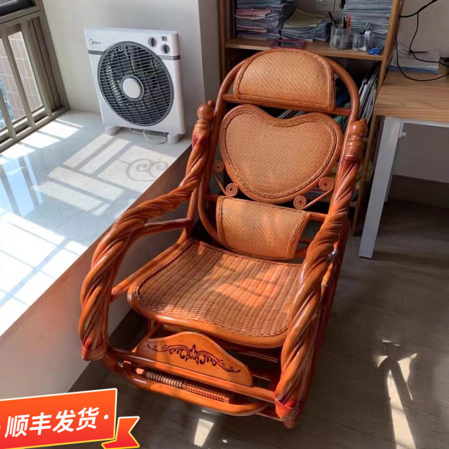 摇椅阳台天然真藤植物编织老人午睡椅子家用室内休闲逍遥老式躺椅