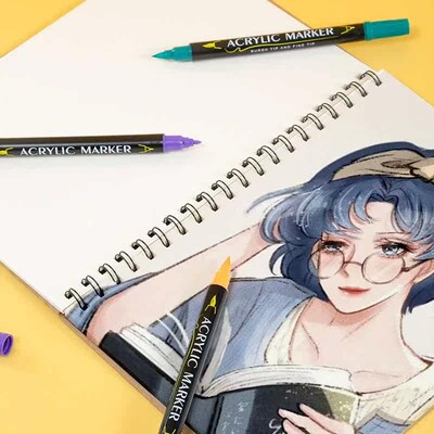 12/24/36Color Dual Tip Acrylic Pastel Pen Paint Brush Marker