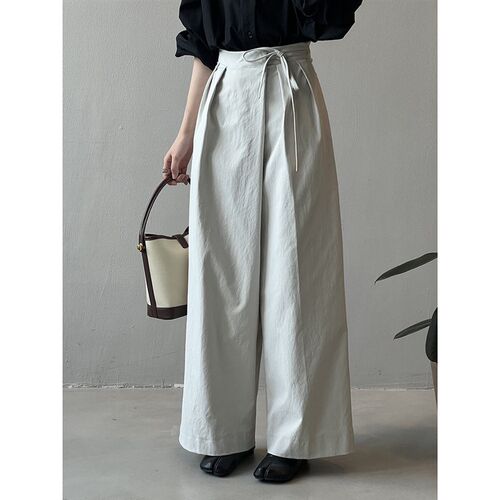 Design Asymmetric Slant Placket Strap Wide-leg Pants Womens