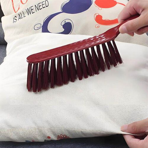 Long-handled plastic bed cleaning brush with soft bristles,
