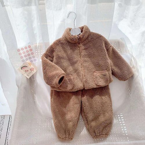 Childrens Suits Winter Baby Boys Girls Clothes Plus Velvet