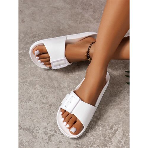 Womens Simple Casual Flat Heel Buckle Slippers Large Size