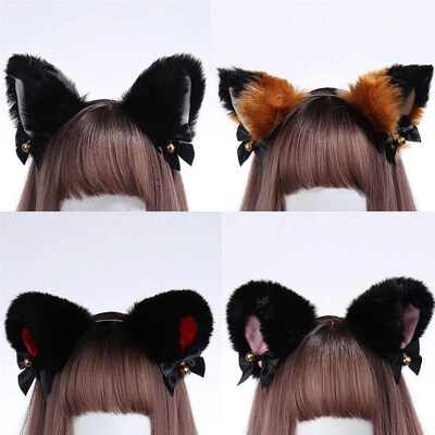 Cat Ears Headband With Bell Animal Cosplay Girl Furry Party