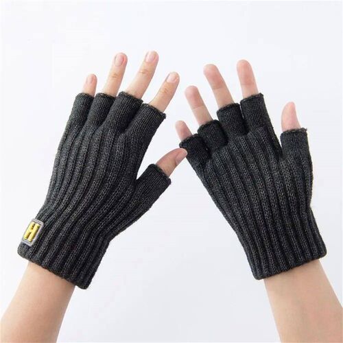 Men Winter Fingerless Gloves Half Finger Writting Office Kni
