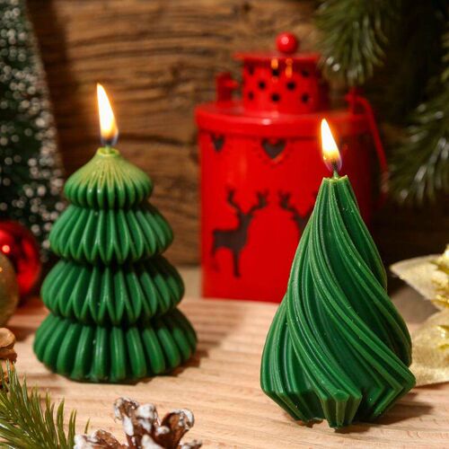 2pcs Christmas Tree Shaped Candles, Include Dome and Spire