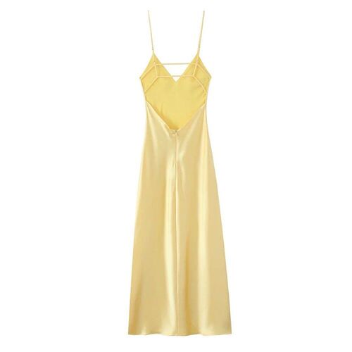 Chic Women Summer New Yellow Stain V Neck Sling Dress