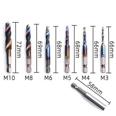 7pcs/set M3-M10 Hex Shank Blue Coated Screw Thread Metric Co