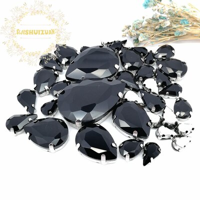 30Pcs/Bag Silver Claw Setting Mix Drop Shape Size Glass Crys