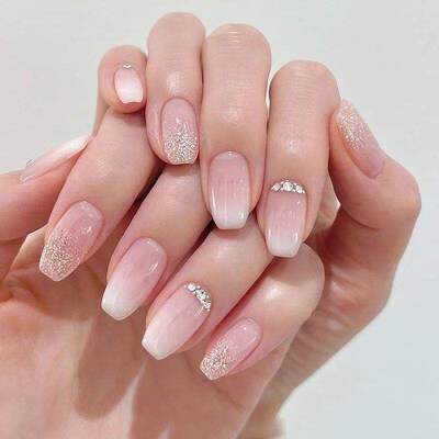 24Pcs Simple False Nails French Ballerina Pink Fake Nails De