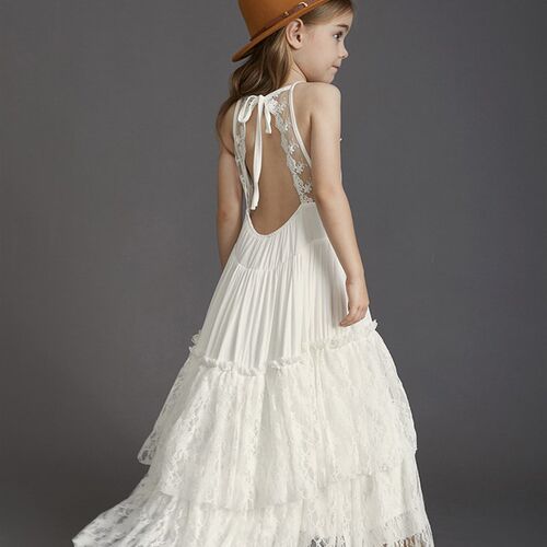 Princess Girls Lace Cotton Long Dresses Baby Kids Flower Gir