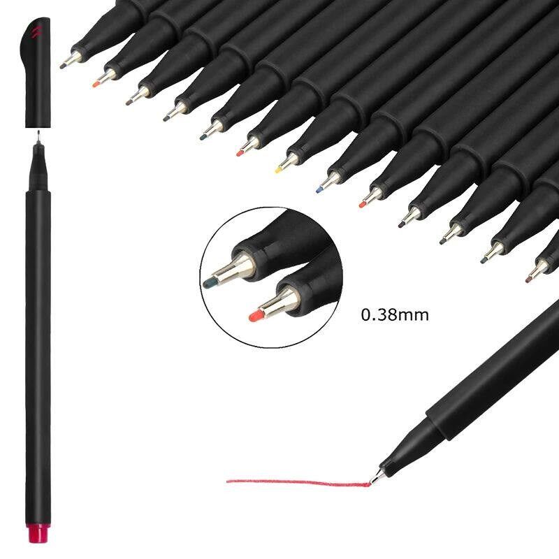 12PCS/Set Color 0.4 mm Fiber Marker Pen Fineliners Markers S图片