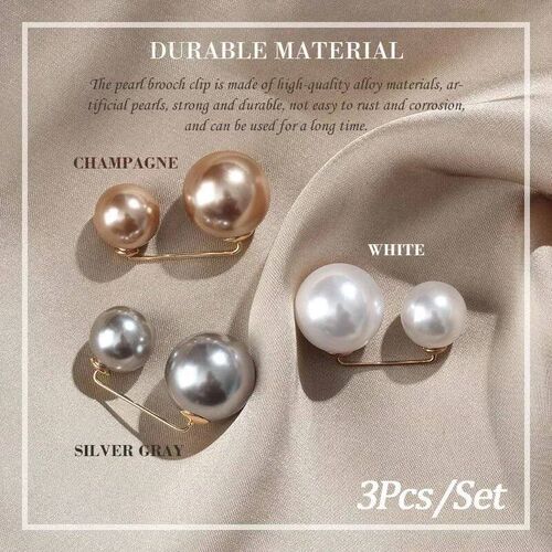 3Pcs/Set Double Pearl Brooch Pins Anti-fade Exquisite