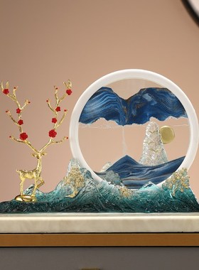 招财麋鹿流沙画摆件家居客厅酒柜装饰玄关电视柜新房乔迁新居礼品
