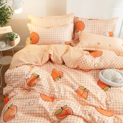 3/4pcs Kawaii Bedding Sets Cute Peach Bed Sheet Set With Pil