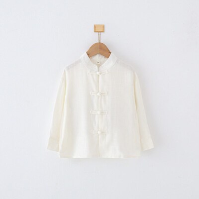 Childrens Hanfu Cotton Linen Collar Base Shirt Short-sleeve
