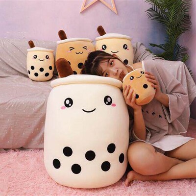 Cute Fruit Drink Plush Stuffed Soft Pink Strawberry Milk Tea
