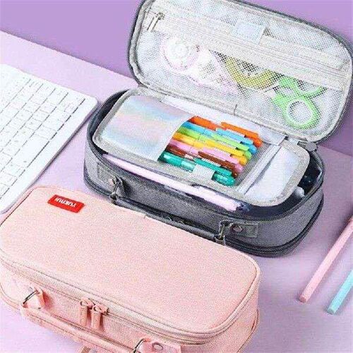 Large Capacity Pencil Case Double Side Macaron Color Canvas
