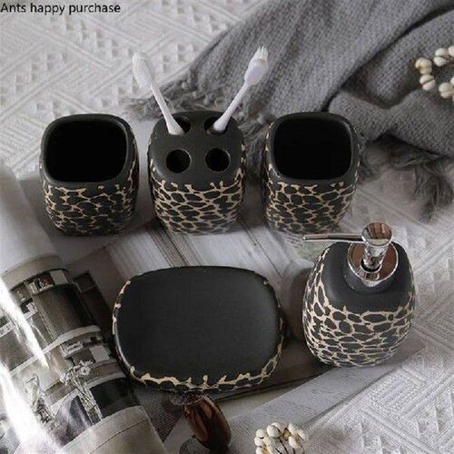 Ceramic Bathroom Five Piece Set Leopard Bathroom Wash