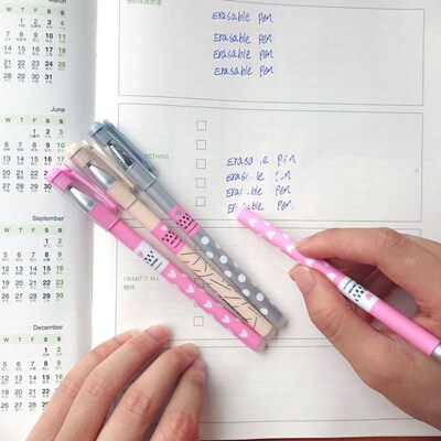 3 Pcs/Set Heart Dots Erasable Pen Blue / Black Ink Cute Ball
