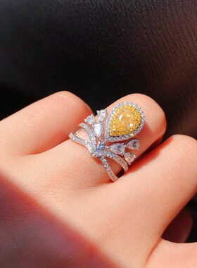 New luxious yellow stone crown zircon shining waterdrop adju