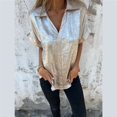 2025 Independent Station Casual Loose Gilded Short Sleeve La