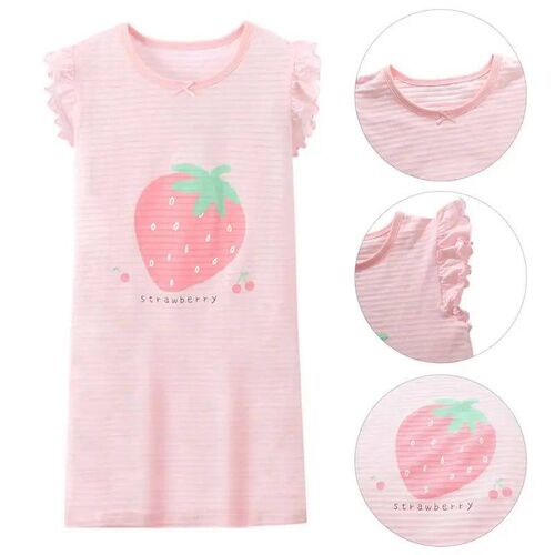 Loose Cotton Soft Nightgowns for Kids Girls Strawberry Print