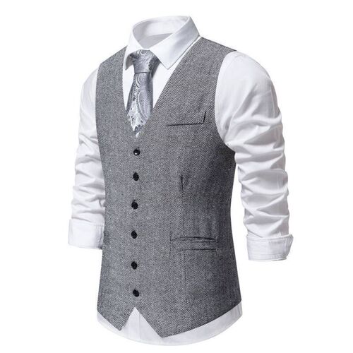 Mens Vintage Single-breasted Mens Suit Vest Casual Vest