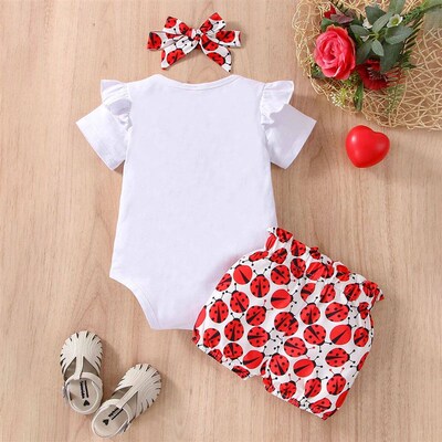 2024 Summer Adorable 3Pcs Ladybug Outfit Set for Newborn Bab