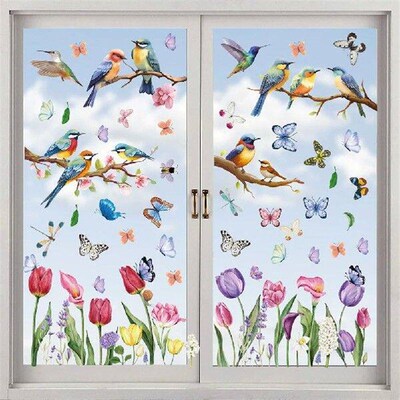 76 PCs Spring Summer Window Cling Sticker Watercolor Tulip