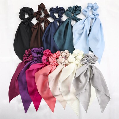 Fashion Solid Color Scrunchies Long Hair Rope Korean Hair Ti