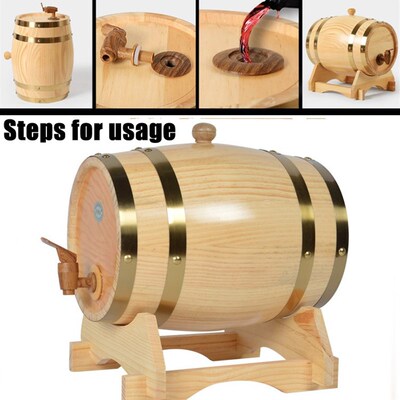 1.5/3L Wood Barrel Vintage Oak Beer Brewing Equipment Mini K