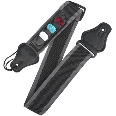 Adjustable with 3 Guitar Picks Holders Guitar Strap Leather