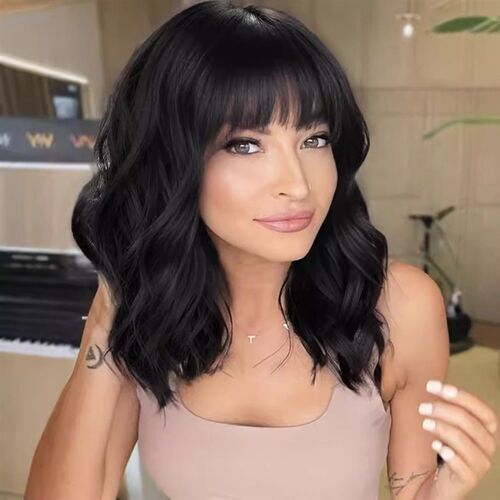 Bob Wig Hair Hair Wig Women Short Curly Hair, Bangs, Rose Me