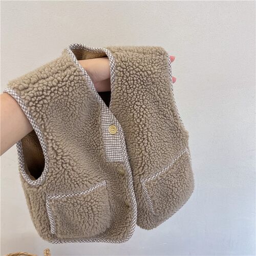 Winter Warm Kids Vest Solid Baby Sleeveless Lamb Wool Coat C