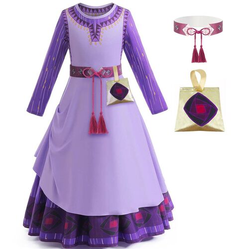 Girl Asha Cosplay Dress Costume Asha Princess Purple Long