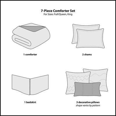 7-Piece Teal Roses Comforter Set, Full/Queen, with Embroider