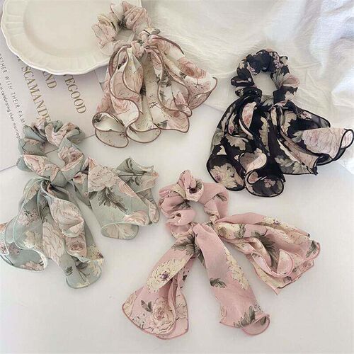3.9 Inch Women Silk Scrunchie Elastic Hair Ties Rabbit Ears
