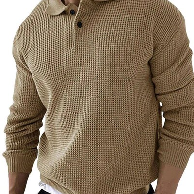 Autumn Winter Mens Sweater Knitted  Shirts Lapel Solid Colo