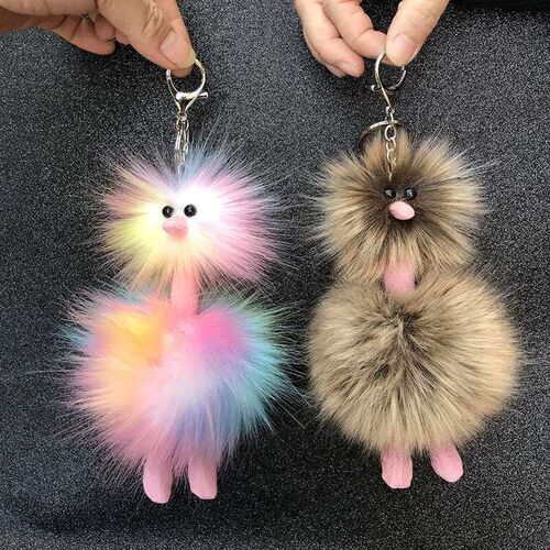 New colorful fur ball key chain plush ostrich hanging plush