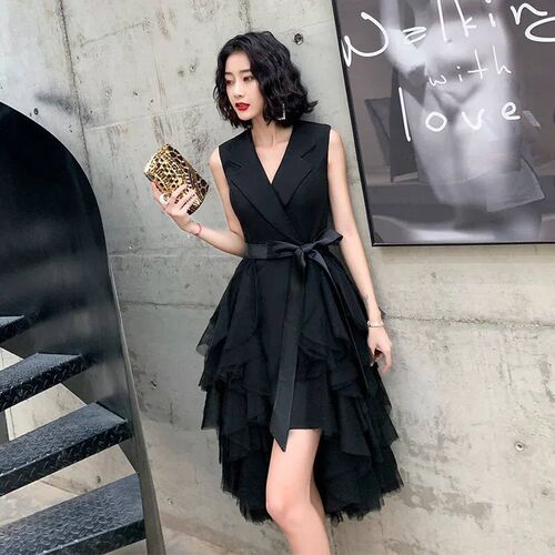 Novelty Black Evening Party Dress Elegant Slim Prom Gowns Te