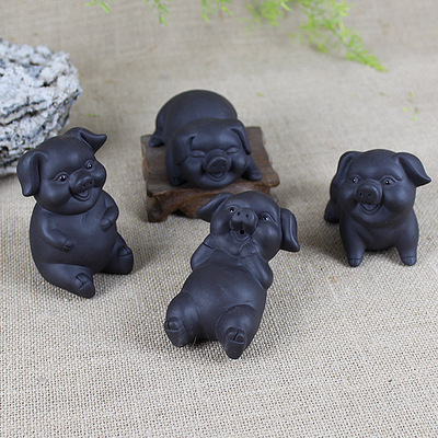 茶宠猪紫砂茶盘精品摆件陶瓷功夫茶具配件创意可爱小茶宠茶具装饰